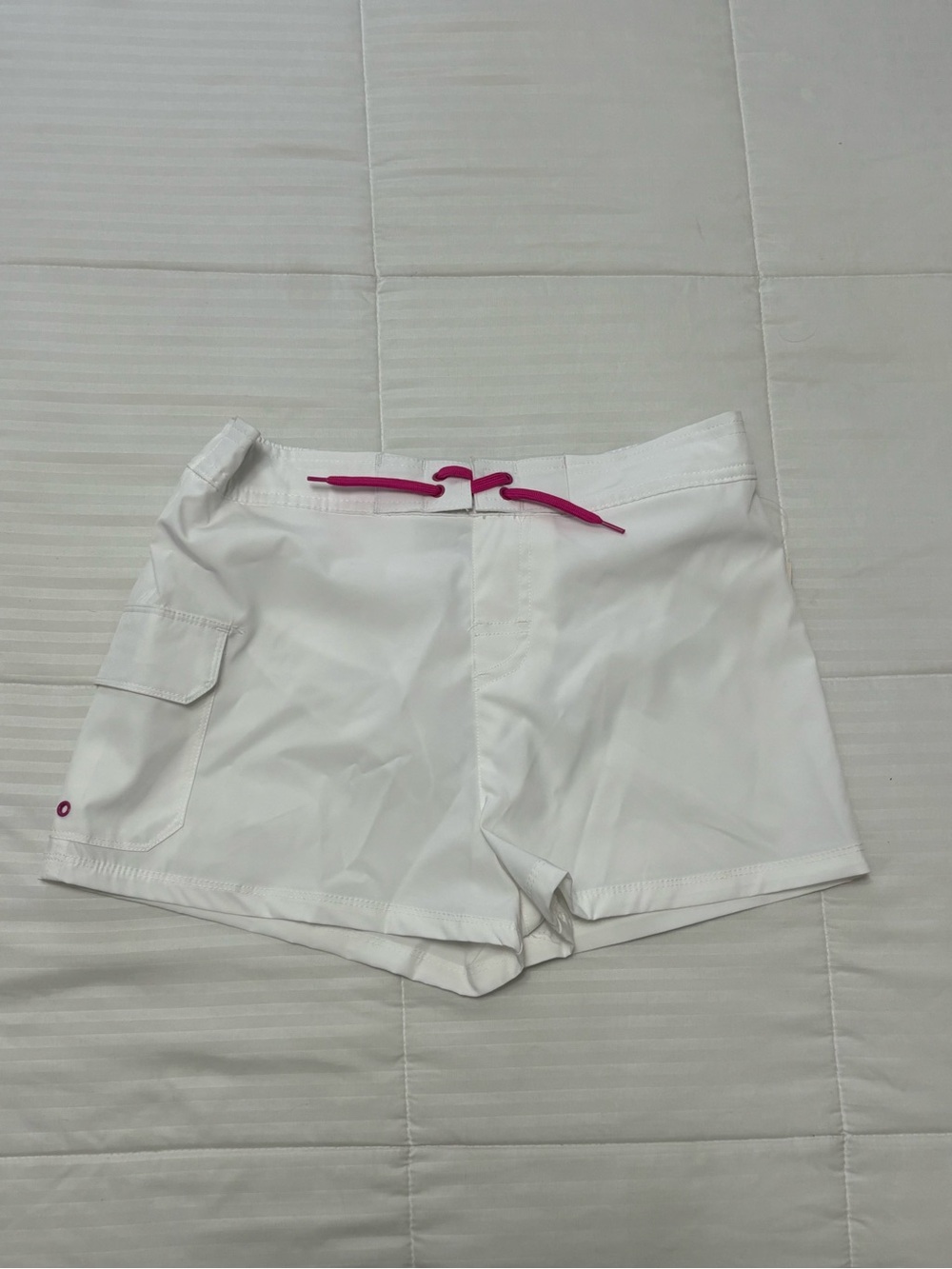 Kids White Swim Shorts with Pink Drawstring
